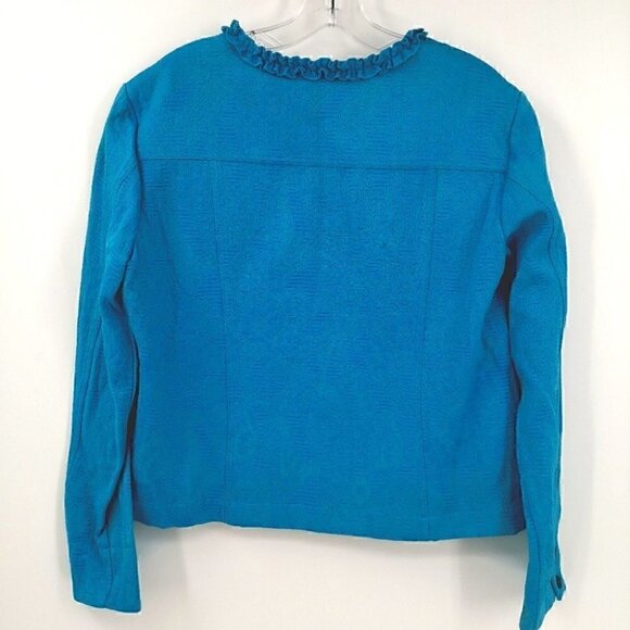 Ruby Rd Women's 12 Teal Ruffled Long Sleeve Jacket - Picture 10 of 16